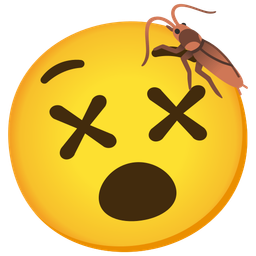 face with crossed-out eyes and cockroach