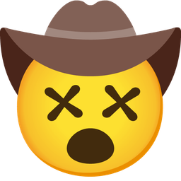 face with crossed-out eyes and cowboy hat face