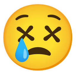 face with crossed-out eyes and crying face