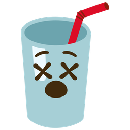 face with crossed-out eyes and cup with straw