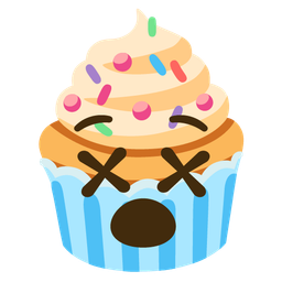 face with crossed-out eyes and cupcake
