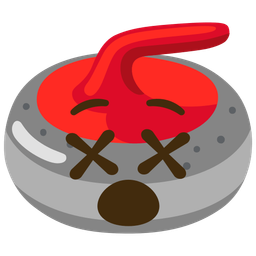 face with crossed-out eyes and curling stone