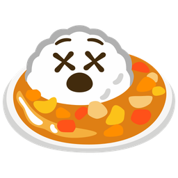 face with crossed-out eyes and curry rice