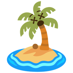 face with crossed-out eyes and desert island