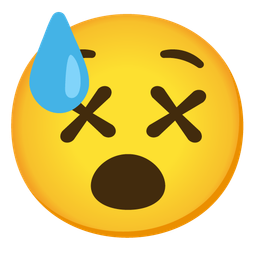 face with crossed-out eyes and downcast face with sweat