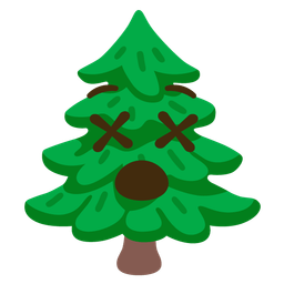 face with crossed-out eyes and evergreen tree