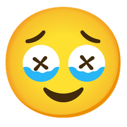 face with crossed-out eyes and face holding back tears