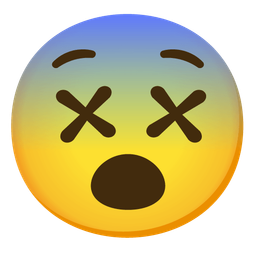 face with crossed-out eyes and fearful face