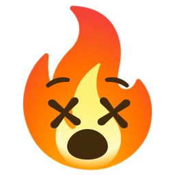 face with crossed-out eyes and fire