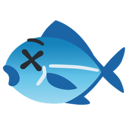 face with crossed-out eyes and fish