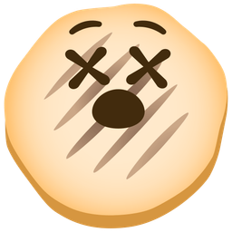 face with crossed-out eyes and flatbread