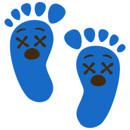 face with crossed-out eyes and footprints