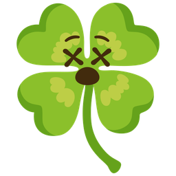face with crossed-out eyes and four leaf clover