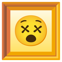 face with crossed-out eyes and framed picture