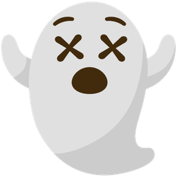 face with crossed-out eyes and ghost