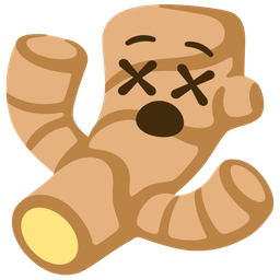 face with crossed-out eyes and ginger root