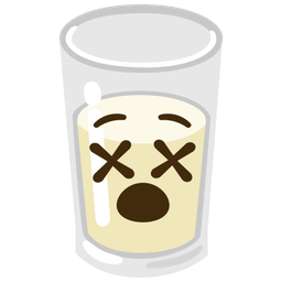 face with crossed-out eyes and glass of milk