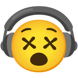 face with crossed-out eyes and headphone