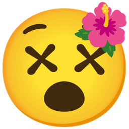 face with crossed-out eyes and hibiscus