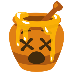 face with crossed-out eyes and honey pot