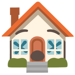 face with crossed-out eyes and house