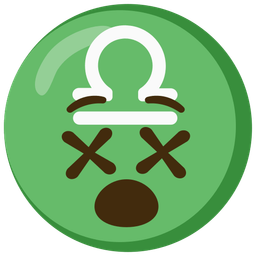 face with crossed-out eyes and Libra