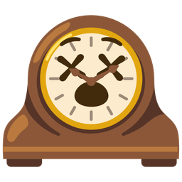 face with crossed-out eyes and mantelpiece clock