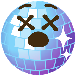 face with crossed-out eyes and mirror ball