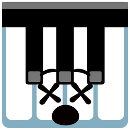 face with crossed-out eyes and musical keyboard