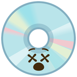 face with crossed-out eyes and optical disk
