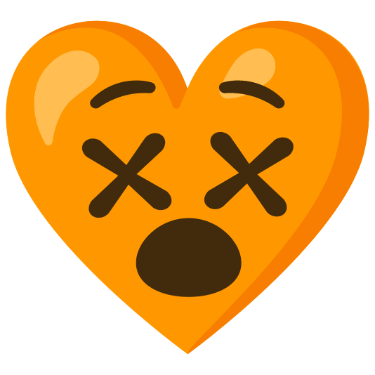Face with crossed-out eyes and Orange heart