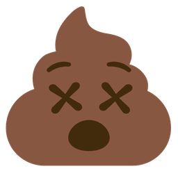 face with crossed-out eyes and pile of poo