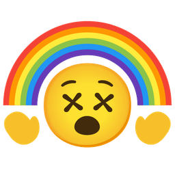 face with crossed-out eyes and rainbow