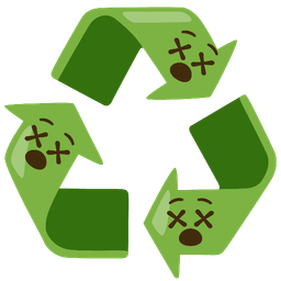 face with crossed-out eyes and recycling symbol