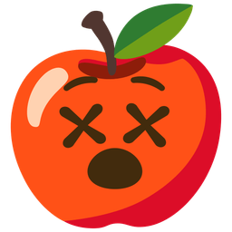 face with crossed-out eyes and red apple