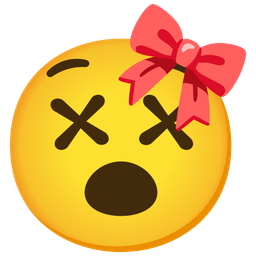 face with crossed-out eyes and ribbon