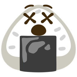 face with crossed-out eyes and rice ball