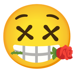 face with crossed-out eyes and rose