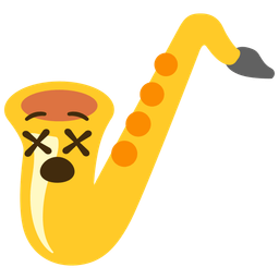 face with crossed-out eyes and saxophone