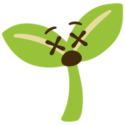 face with crossed-out eyes and seedling