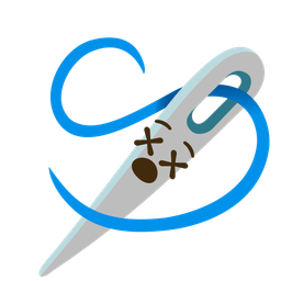 face with crossed-out eyes and sewing needle