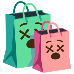 face with crossed-out eyes and shopping bags