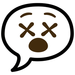 face with crossed-out eyes and speech balloon