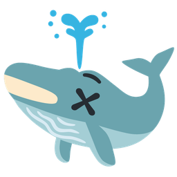 face with crossed-out eyes and spouting whale