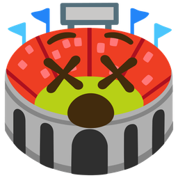 face with crossed-out eyes and stadium