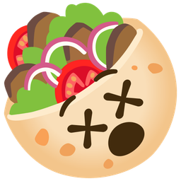 face with crossed-out eyes and stuffed flatbread