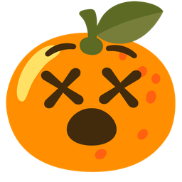 face with crossed-out eyes and tangerine