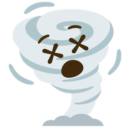 face with crossed-out eyes and tornado
