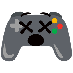 face with crossed-out eyes and video game