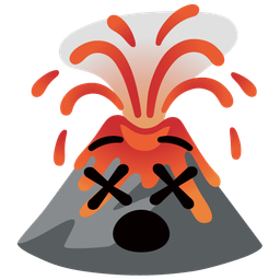 face with crossed-out eyes and volcano